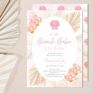 Beach seashell pink boho Ocean Girl Baby Shower Invitation