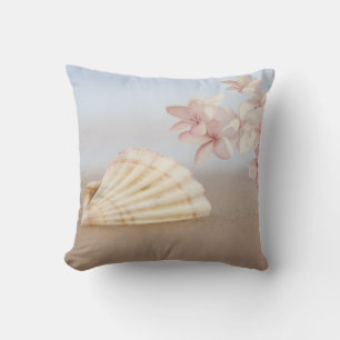 Beach, Seashell, Plumeria Throw Pillow