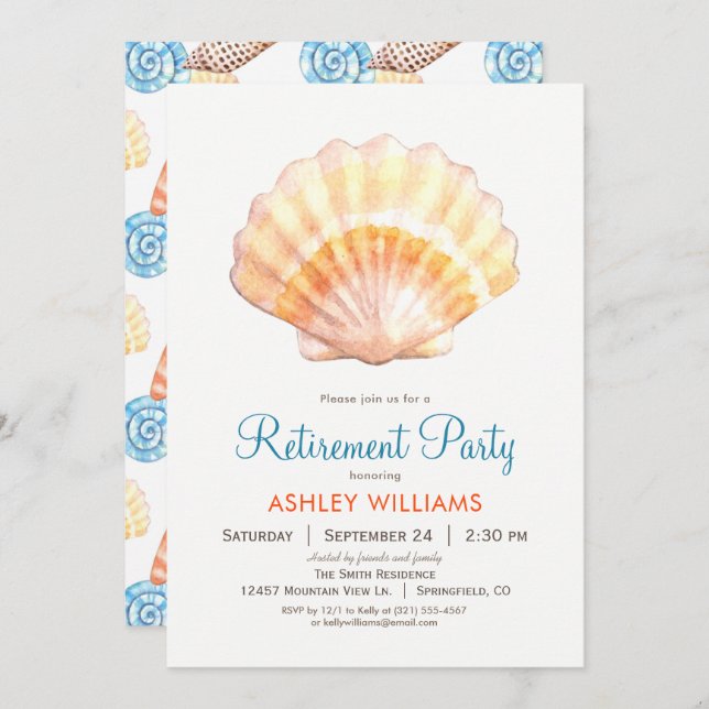 Beach Seashell Retirement Party Invitation (Front/Back)