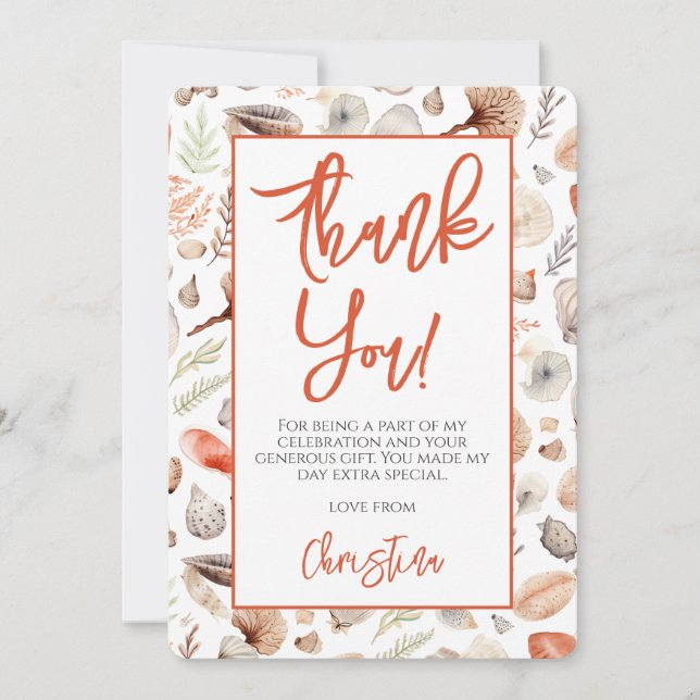 Beach Seashell Seaside Themed Party Thank You Card (Front)