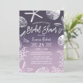 Beach Seashell Starfish Purple Ombre Bridal Shower Invitation (Standing Front)