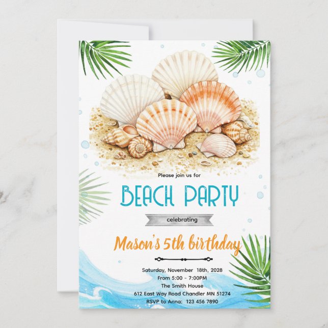 Beach seashell theme invitation (Front)