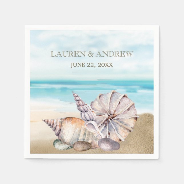 Beach Seashell | Tropical Island Nautical Wedding Napkins (Front)