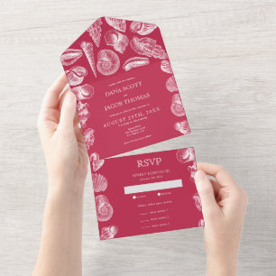 Beach Seashell Viva Magenta Summer Wedding Invita All In One Invitation