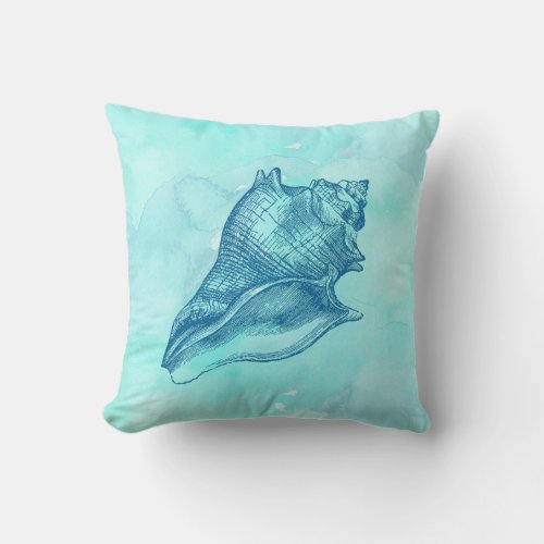 Beach Seashell Watercolor Aqua Summer Throw Pillow