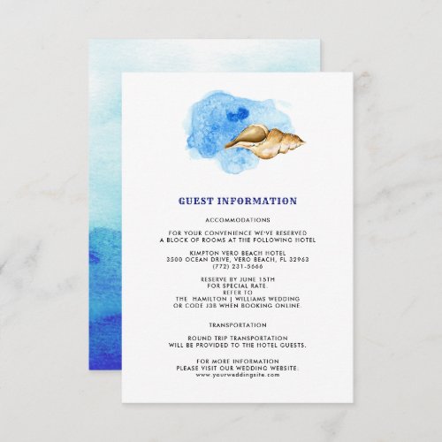 Beach  Seashell Watercolor Wedding Details Cards