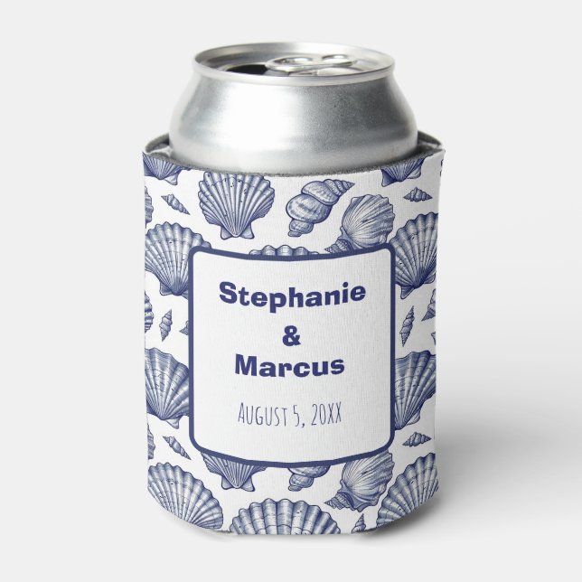 Beach Seashell Wedding Beach Favor Can Cooler (Can Front)
