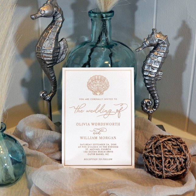 Beach Seashell Wedding Elegant Rose Gold  Foil Invitation (Creator Uploaded)