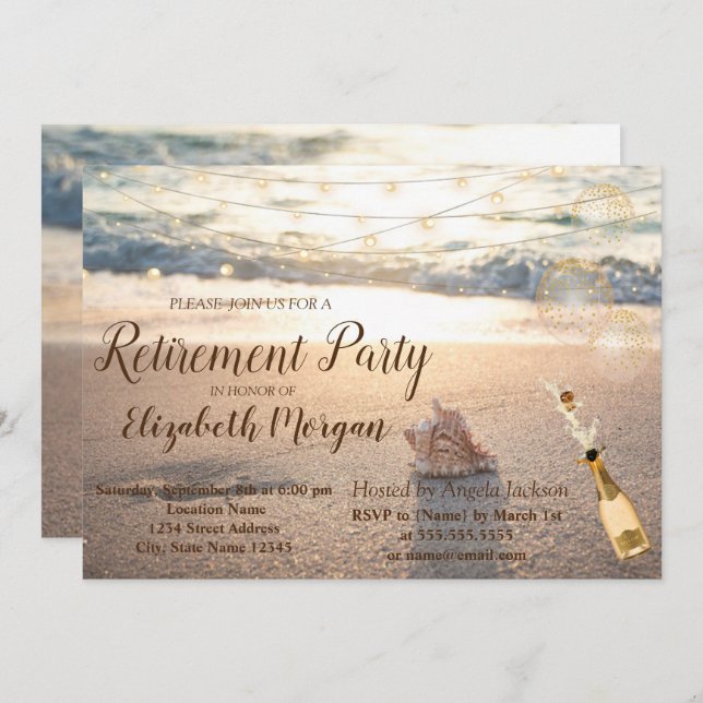 Beach,Seashell,Wine Retirement Party Invitation (Front/Back)
