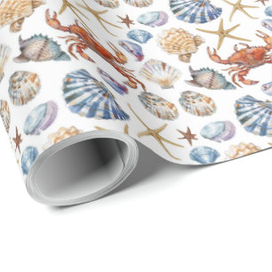 Beach Seashelle Starfish Crab Themed Gift Wrapping Wrapping Paper