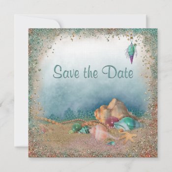 Beach Seashells And Glitter Save The Date Wedding by Wedding_Trends at Zazzle