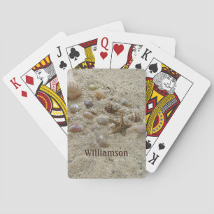 Beach Seashells and Sand Coastal Personalized Poker Cards