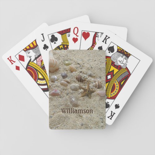 Beach Seashells and Sand Coastal Personalized Poker Cards