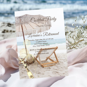 Beach Seashells Balloons,Wine Chair Retirement Invitation
