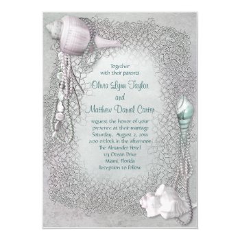 Beach Seashells Beach Wedding Personalized Announcement