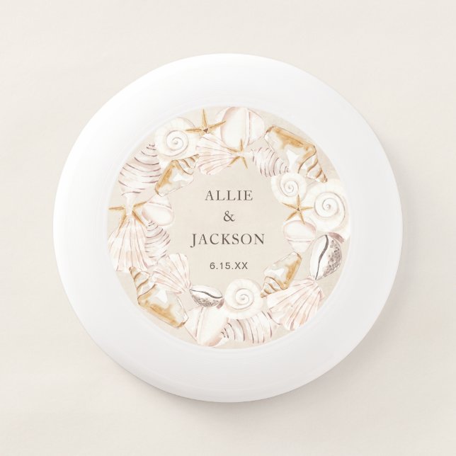 Beach Seashells Bride Groom Wedding Date Wham-O Frisbee (Front)