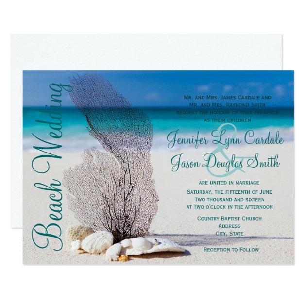 Beach Seashells Destination Wedding Invitations