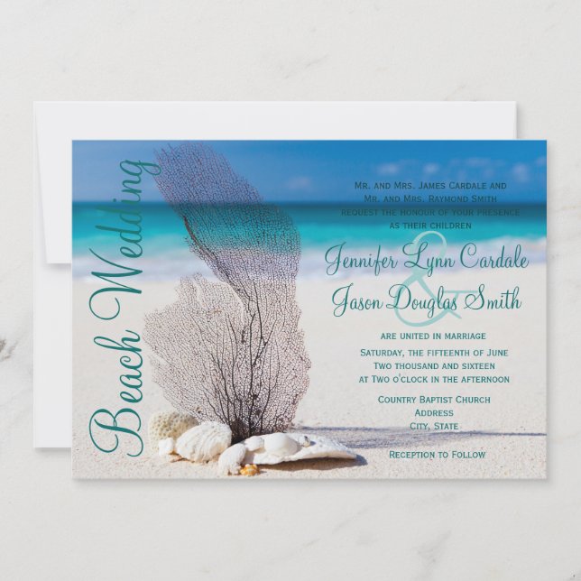 Beach Seashells Destination Wedding Invitations (Front)