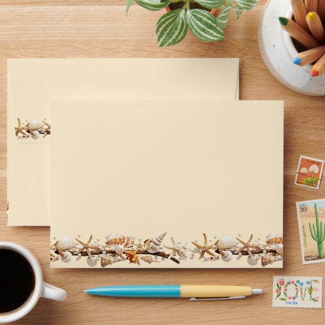 Beach Seashells Driftwood Pearls Starfish  Envelope (Desk)