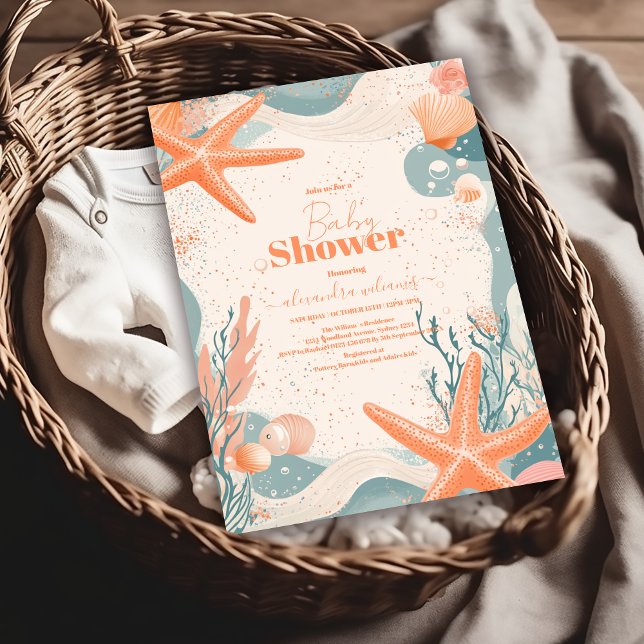 Beach Seashells Elegant Baby Shower Invitation (Creator Uploaded)