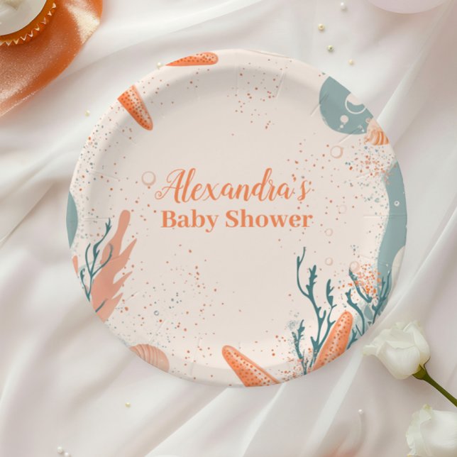 Beach Seashells Elegant Baby Shower Paper Plates (Creator Uploaded)