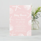 Beach Seashells Elegant Blush Pink Baby Shower Invitation (Standing Front)