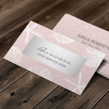 Beach Seashells Elegant Blush Pink Glitter Business Card by cardfactory at Zazzle