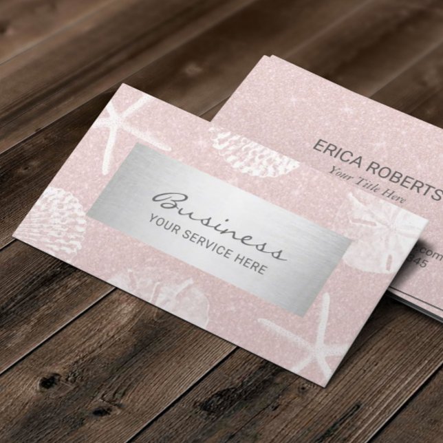 Beach Seashells Elegant Blush Pink Glitter Business Card (Creator Uploaded)