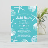 Beach Seashells Elegant Turquoise Bridal Shower Invitation (Standing Front)