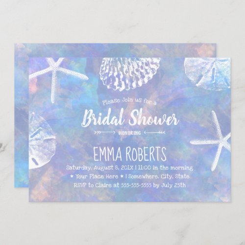 Beach Seashells Elegant Watercolor Bridal Shower Invitation