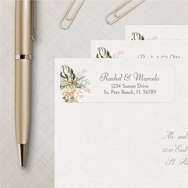 Beach Seashells Floral Address Label (Creator Uploaded)