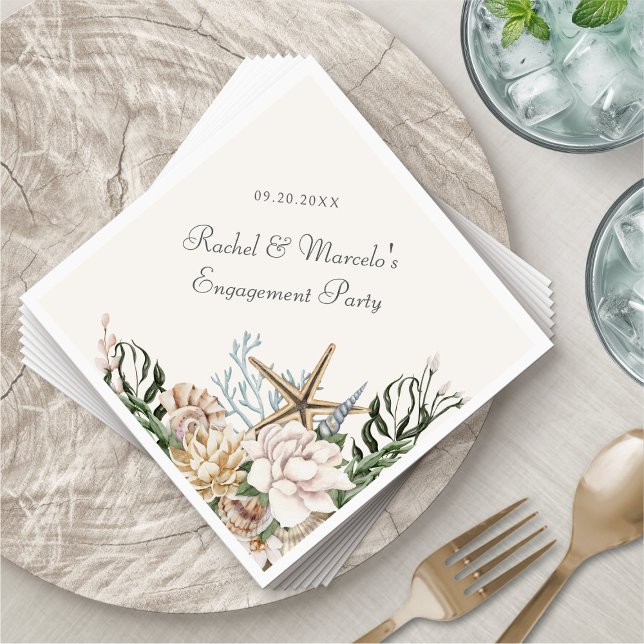 Beach Seashells Floral Palm Wedding Shower Party Napkins (Creator Uploaded)