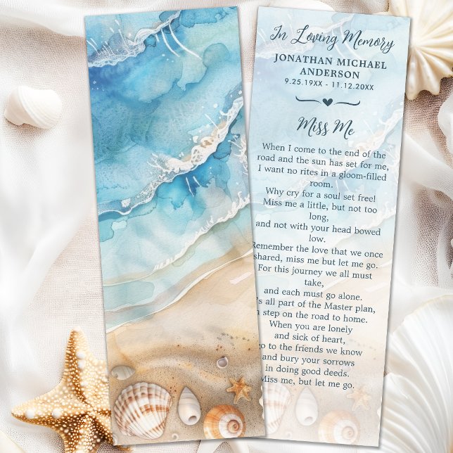 Beach Seashells Funeral Sympathy Memorial Prayer Bookmarks (Creator Uploaded)