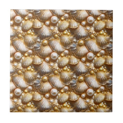 Beach seashells gold pearl clam lustre shells ceramic tile