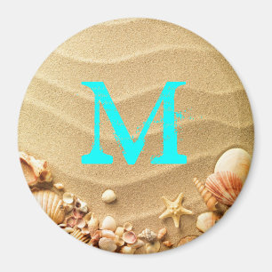 Beach Seashells Hawaii Monogram Initial Magnet