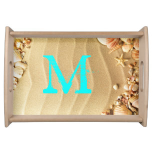 Beach Seashells Hawaii Sand Monogram Serving Tray