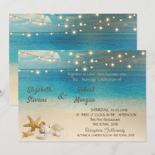 Beach Seashells Lights  Wedding  Invitation (Front/Back)