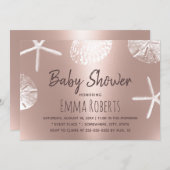 Beach Seashells Modern Blush Rose Gold Baby Shower Invitation (Front/Back)