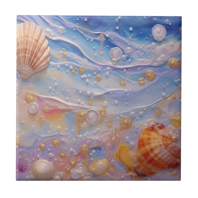 Beach Seashells Nautical Beachy Home Decor Ceramic Tile (Front)