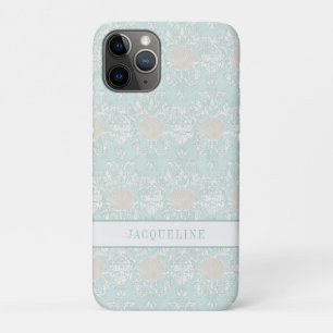 Beach Seashells Nautical Blue White Damask Pattern iPhone 11 Pro Case