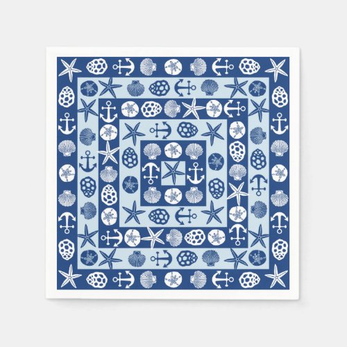 Beach Seashells Nautical Modern Blue White Napkins