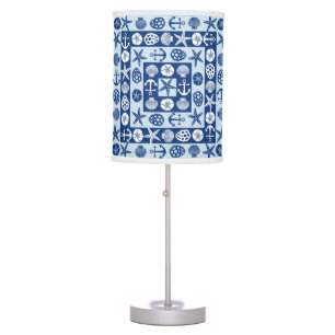 Beach Seashells Nautical Modern Blue White Table Lamp