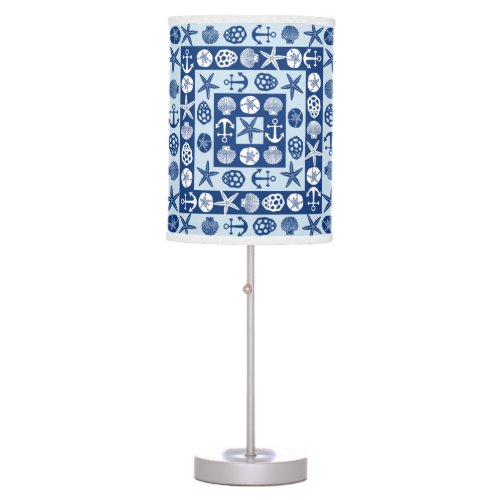Beach Seashells Nautical Modern Blue White Table Lamp