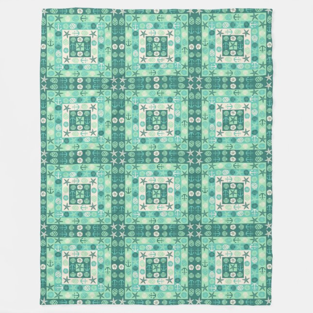Beach Seashells Nautical Modern Teal Green Fleece Blanket (Front)
