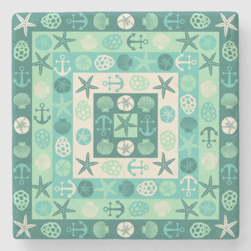 Beach Seashells Nautical Modern Teal Green Stone Coaster