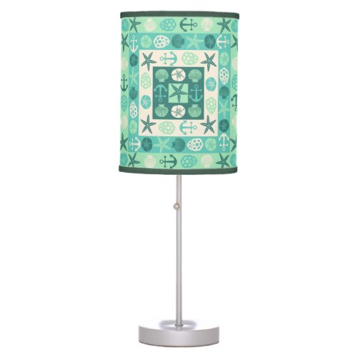 Beach Seashells Nautical Modern Teal Green Table Lamp