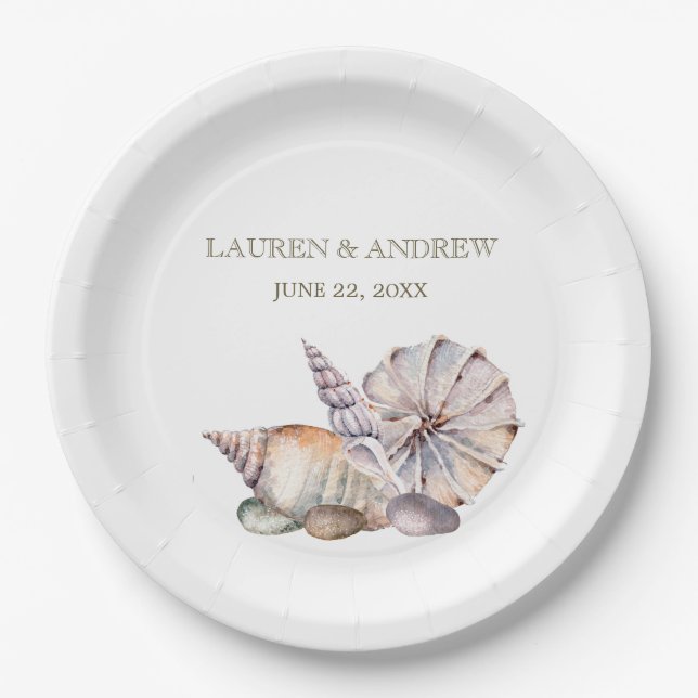 Beach Seashells | Nautical Tropical Wedding Paper Plates (Front)
