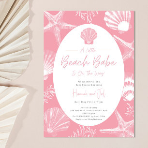 Beach Seashells Ocean Pink Girl Baby Shower Invitation