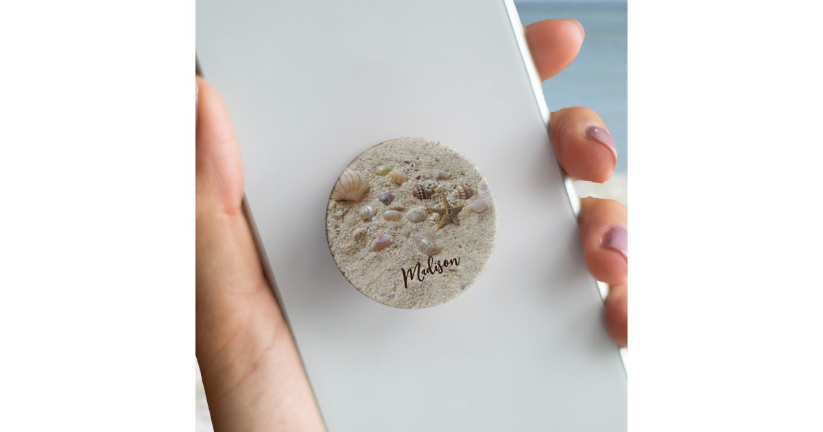 Beach Seashells on Sand Personalized PopSocket | Zazzle
