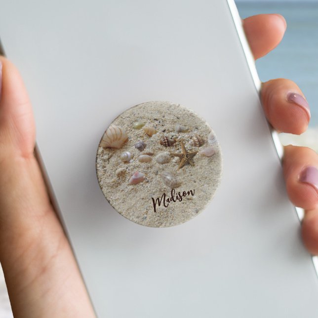 Beach Seashells on Sand Personalized PopSocket (Creator Uploaded)